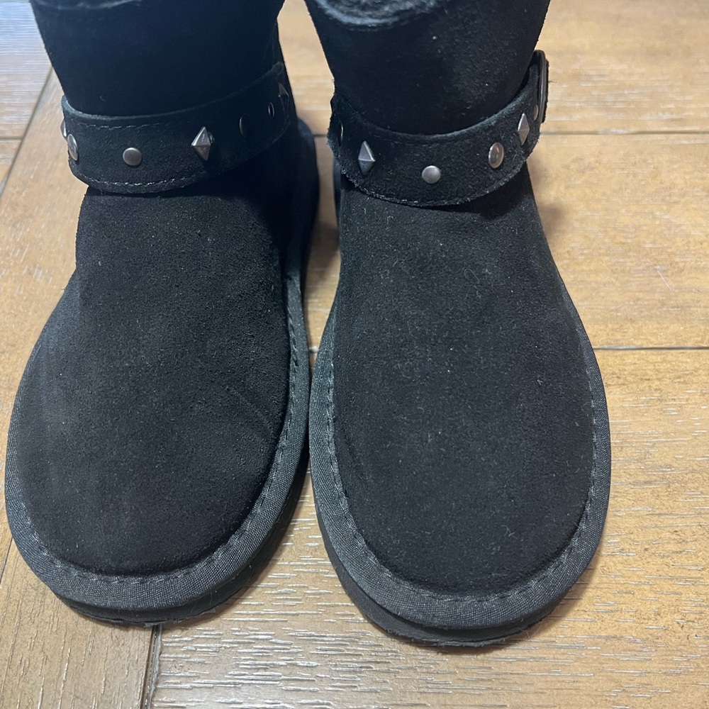 Black Suede Bear Paw Studded Boots
